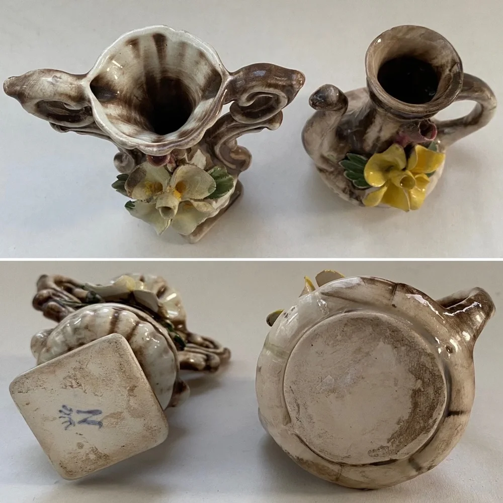 2 Vintage Capodimonte Small Vases Porcelain Flowers Made in Italy
